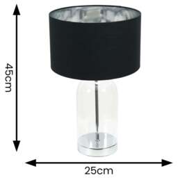 ValueLights Jessy Silver Glass LED Table Lamp with Black and Chrome Lamp Shade - Size: 45 x 25 x 25cm - White - Wilko - thumbnail 5