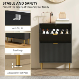 Portland 2 Flip Drawer Black Slim Shoe Storage Cabinet - Size: 91.5 x 24 x 60cm - Wilko - thumbnail 6