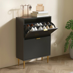 Portland 2 Flip Drawer Black Slim Shoe Storage Cabinet - Size: 91.5 x 24 x 60cm - Wilko - thumbnail 4