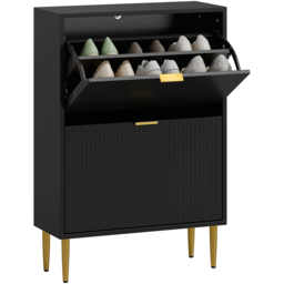 Portland 2 Flip Drawer Black Slim Shoe Storage Cabinet - Size: 91.5 x 24 x 60cm - Wilko - thumbnail 3