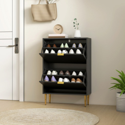 Portland 2 Flip Drawer Black Slim Shoe Storage Cabinet - Size: 91.5 x 24 x 60cm - Wilko - thumbnail 5