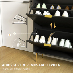 Portland 2 Flip Drawer Black Slim Shoe Storage Cabinet - Size: 91.5 x 24 x 60cm - Wilko - thumbnail 7