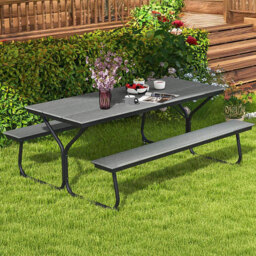 Costway 8 Seater Grey Outdoor Picnic Bench Set - Wilko