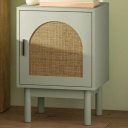 HOMCOM Boho Rattan Single Door Light Green Bedside Table - Wilko