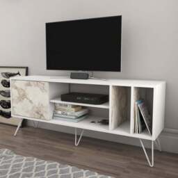 Decorotika Mistico White Marble Effect TV Unit - Size: 58.4 x 140 x 35.5cm - Multi - Wilko