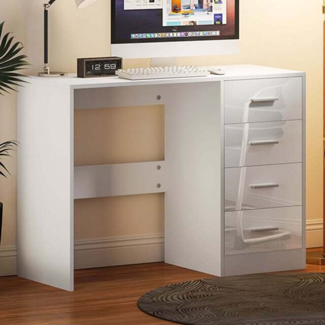 HOMCOM 4 Drawer High Gloss Computer Desk - Size: 72.0 cm x 40.0 cm x 98.0 cmcm - White - Wilko - image 1