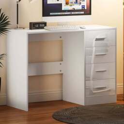 HOMCOM 4 Drawer High Gloss Computer Desk - Size: 72.0 cm x 40.0 cm x 98.0 cmcm - White - Wilko