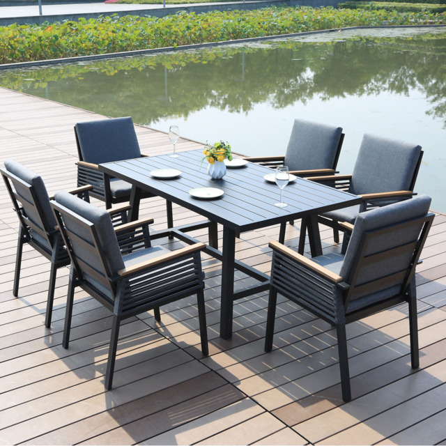 Garden Gear 6 Seater Aluminium Dining Set Grey - Wilko - image 1