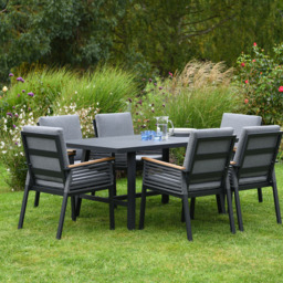 Garden Gear 6 Seater Aluminium Dining Set Grey - Wilko - thumbnail 4