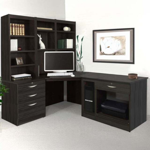 R White Cabinets 4 Drawer Corner Set-20 Computer Desk with Printer Shelf and Bookcase Black - Size: 182.8 x 184 x 141.9cm - Wilko - image 1