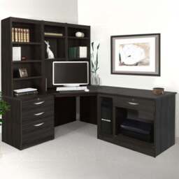 R White Cabinets 4 Drawer Corner Set-20 Computer Desk with Printer Shelf and Bookcase Black - Size: 182.8 x 184 x 141.9cm - Wilko