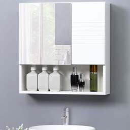 Kleankin White Mirror Bathroom Cabinet with Ridge Design - Size: 54 x 15 x 55cm - Wilko - thumbnail 4