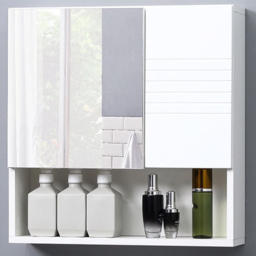 Kleankin White Mirror Bathroom Cabinet with Ridge Design - Size: 54 x 15 x 55cm - Wilko - thumbnail 1