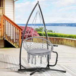 Outsunny Black Hanging Swing Chair Stand with Side Tray - Size: 109 x 109 x 210cm - Wilko