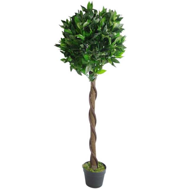 Leaf Bay Laurel Ball Artificial Tree with Twisted Natural Trunk 120cm - Size: 120 x 45 x 45cm - Green - Wilko - image 1