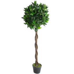 Leaf Bay Laurel Ball Artificial Tree with Twisted Natural Trunk 120cm - Size: 120 x 45 x 45cm - Green - Wilko