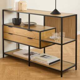 Florence Seaford 2 Drawer 3 Shelf Matt Wild Oak Metal Bookcase - Multi - Furniture To Go - Wilko - thumbnail 1