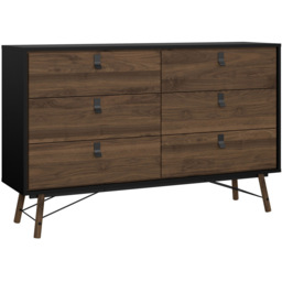 Florence Ry 6 Drawer Matt Black and Walnut Chest of Drawer - Brown - Furniture To Go - Wilko - thumbnail 3