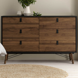 Florence Ry 6 Drawer Matt Black and Walnut Chest of Drawer - Brown - Furniture To Go - Wilko - thumbnail 1