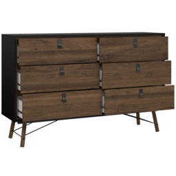 Florence Ry 6 Drawer Matt Black and Walnut Chest of Drawer - Brown - Furniture To Go - Wilko - thumbnail 5