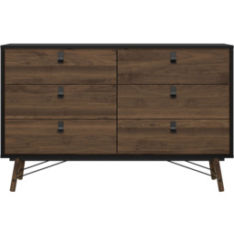 Florence Ry 6 Drawer Matt Black and Walnut Chest of Drawer - Brown - Furniture To Go - Wilko - thumbnail 4
