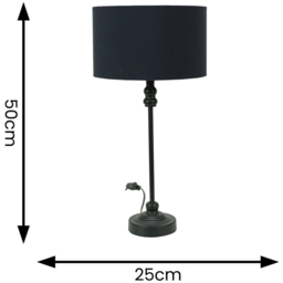 ValueLights Maggie Black Drum Shade Candlestick LED Table Lamp - Size: 50 x 25 x 25cm - Wilko - thumbnail 7