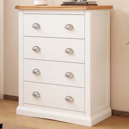 Cabinet Bits Cosenza 4 Drawer Off White Chrome Cup Handle Chest of Drawers - Wilko
