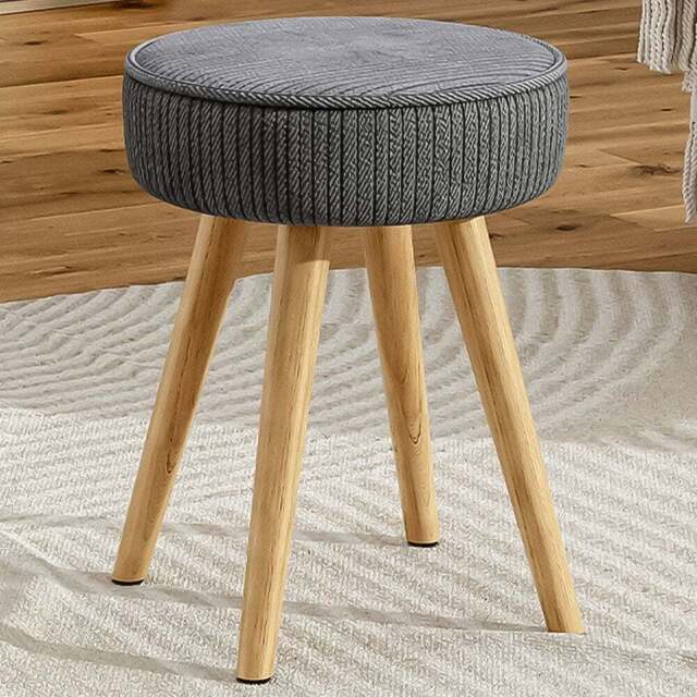 Living and Home Corduroy Round Footstool with Wooden Legs - Size: 44 x 34 x 34cm - Grey - Wilko - image 1