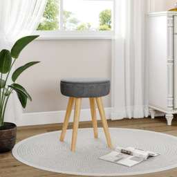 Living and Home Corduroy Round Footstool with Wooden Legs - Size: 44 x 34 x 34cm - Grey - Wilko - thumbnail 4
