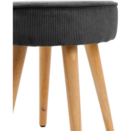 Living and Home Corduroy Round Footstool with Wooden Legs - Size: 44 x 34 x 34cm - Grey - Wilko - thumbnail 7