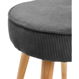 Living and Home Corduroy Round Footstool with Wooden Legs - Size: 44 x 34 x 34cm - Grey - Wilko - thumbnail 5