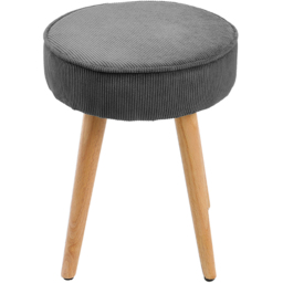 Living and Home Corduroy Round Footstool with Wooden Legs - Size: 44 x 34 x 34cm - Grey - Wilko - thumbnail 3