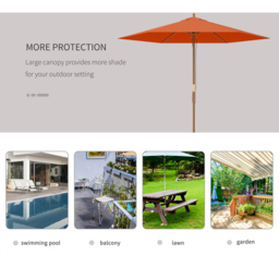Outsunny Orange Wood Garden Sun Shade Parasol 2.5m - Size: 3m - Wilko - thumbnail 7