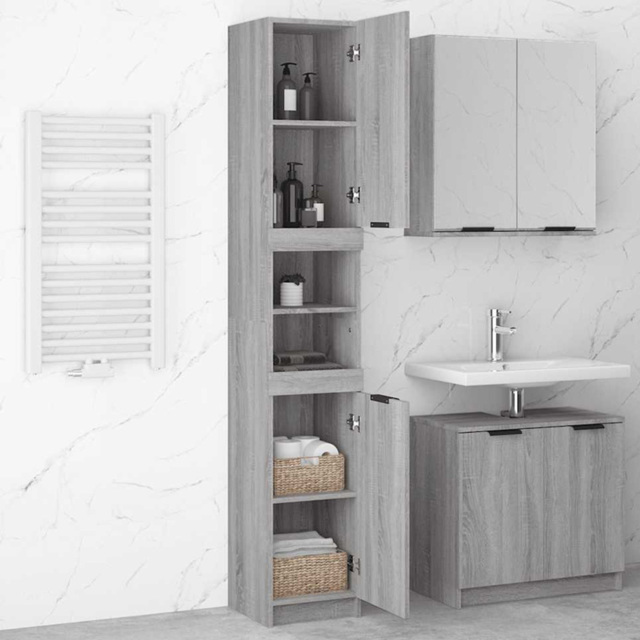 vidaXL 2 Door 2 Shelf Grey Wooden Bathroom Cabinet - Size: 188.5 x 32 x 34cm - Wilko - image 1