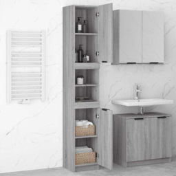vidaXL 2 Door 2 Shelf Grey Wooden Bathroom Cabinet - Size: 188.5 x 32 x 34cm - Wilko - thumbnail 1