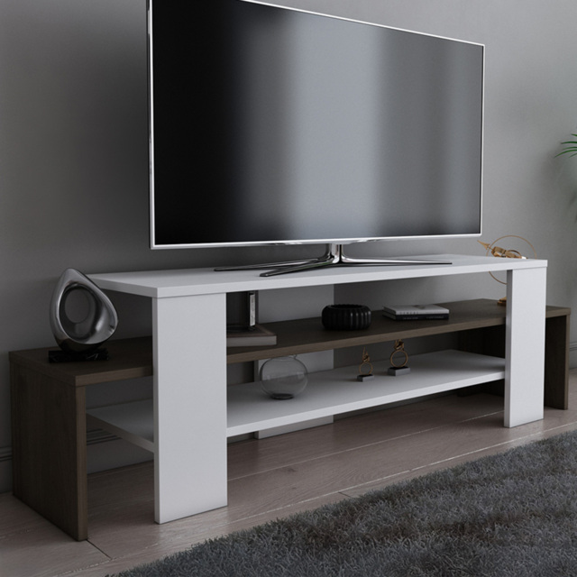 Decorotika Lenora 2 Shelf White and Walnut TV Unit - Size: 45 x 150 x 35cm - Multi - Wilko - image 1