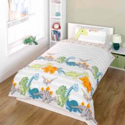 Rapport Home Dinosaur Single Natural Duvet Cover Set - Silver - Wilko - thumbnail 1