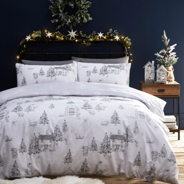 furn. Midwinter Super King Size Snow Toile Duvet Cover Set - White - Wilko - image 1