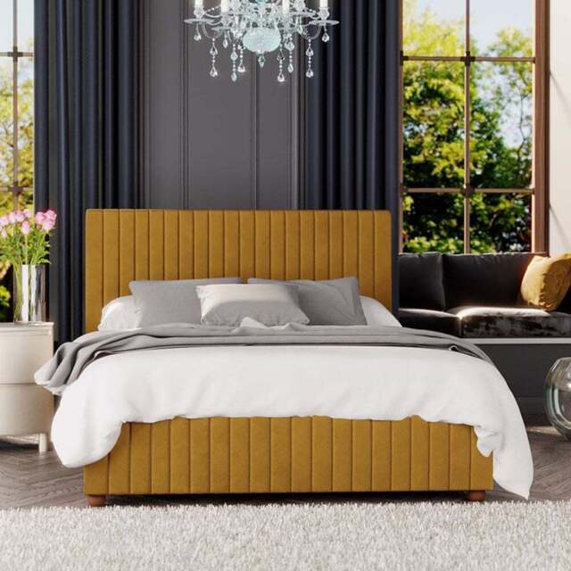 Laurence Llewelyn-Bowen Estella King Size Ochre Plush Velvet Ottoman Bed - Yellow - Wilko