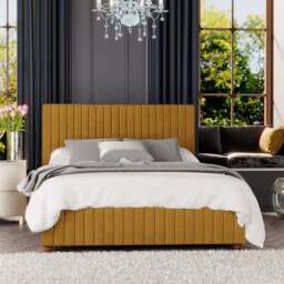 Laurence Llewelyn-Bowen Estella King Size Ochre Plush Velvet Ottoman Bed - Yellow - Wilko - thumbnail 1