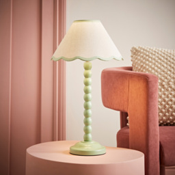 ValueLights Bobbins Natural and Green Scallop Shade Sage Green LED Table Lamp - Size: 45 x 27 x 27cm - Wilko - thumbnail 3
