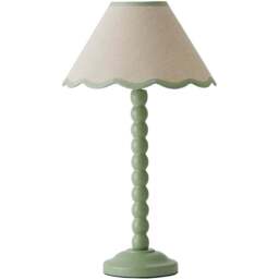 ValueLights Bobbins Natural and Green Scallop Shade Sage Green LED Table Lamp - Size: 45 x 27 x 27cm - Wilko