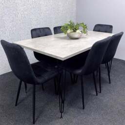 Kosy Koala 6 Seater Wood and Velvet Tufted Dining Set Grey and Black - Multi - Wilko