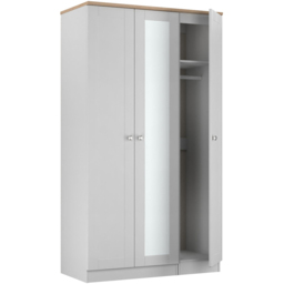 Crowndale Sussex 3 Door Grey Ash and Bardolino Oak Tall Mirror Wardrobe Ready Assembled - Grey Ash & Bardolino Oak - Wilko - thumbnail 6