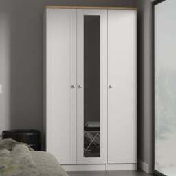 Crowndale Sussex 3 Door Grey Ash and Bardolino Oak Tall Mirror Wardrobe Ready Assembled - Grey Ash & Bardolino Oak - Wilko - thumbnail 1