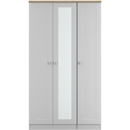Crowndale Sussex 3 Door Grey Ash and Bardolino Oak Tall Mirror Wardrobe Ready Assembled - Grey Ash & Bardolino Oak - Wilko - thumbnail 3