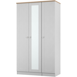 Crowndale Sussex 3 Door Grey Ash and Bardolino Oak Tall Mirror Wardrobe Ready Assembled - Grey Ash & Bardolino Oak - Wilko - thumbnail 4