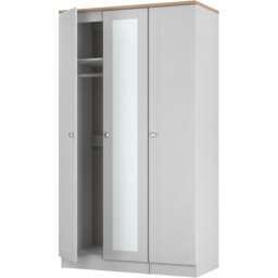 Crowndale Sussex 3 Door Grey Ash and Bardolino Oak Tall Mirror Wardrobe Ready Assembled - Grey Ash & Bardolino Oak - Wilko - thumbnail 5