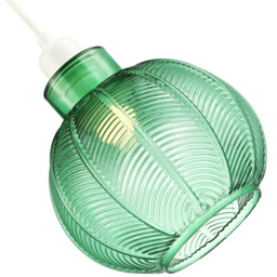 Happy Homewares Emerald Green Ribbed Leaf Glass Pendant Lighting Shade - Size: 21 x 20 x 20cm - Wilko - thumbnail 6