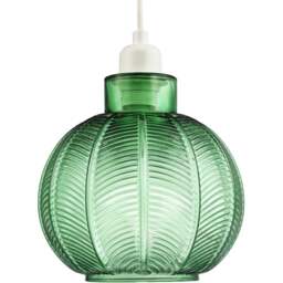 Happy Homewares Emerald Green Ribbed Leaf Glass Pendant Lighting Shade - Size: 21 x 20 x 20cm - Wilko